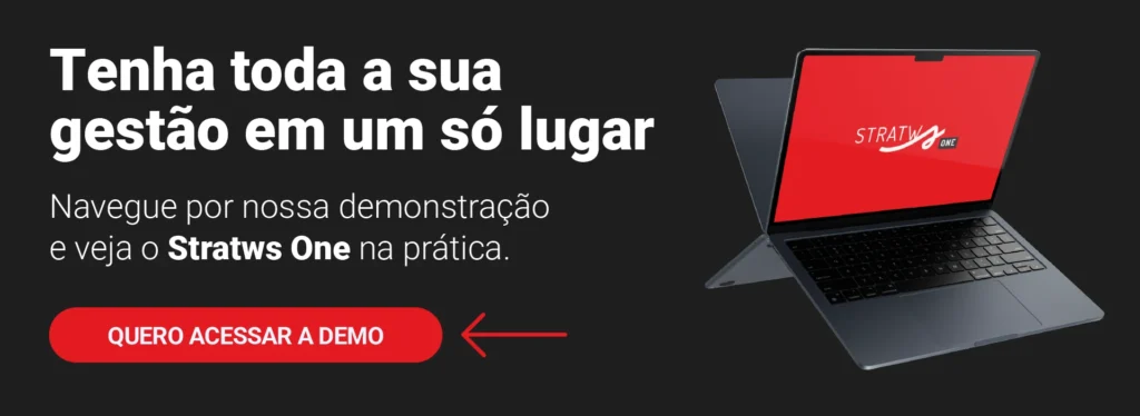 O que é o Diagrama de Ishikawa? 4 Banner com texto em destaque “Tenha toda a sua gestão em um só lugar”, na cor branca. Há um botão vermelho com o texto “Quero acessar a demo” convidando o usuário a testar o Stratws One gratuitamente.