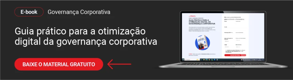 Imagem de um laptop exibindo um guia para a otimização digital de governança corporativa, relacionado ao tema gestão empresarial e melhores práticas.