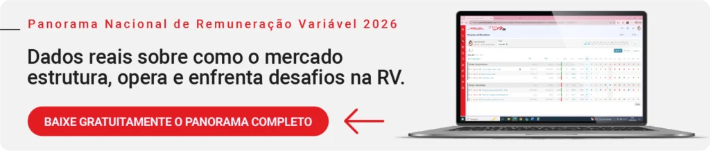 Banner do Panorama Nacional de Remuneração Variável 2026 com chamada para baixar o material gratuitamente, ao lado de um notebook exibindo a tela do Stratws One.