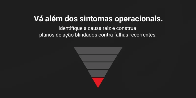Banner: Vá além dos sintomas operacionais. 
Identifique a causa raiz e construa planos de ação blindados contra falhas recorrentes.
